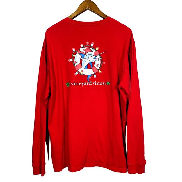 Vineyard Vines Long Sleeve Christmas Pocket Tee Red Swordfish Casual - L - Picture 1 of 4